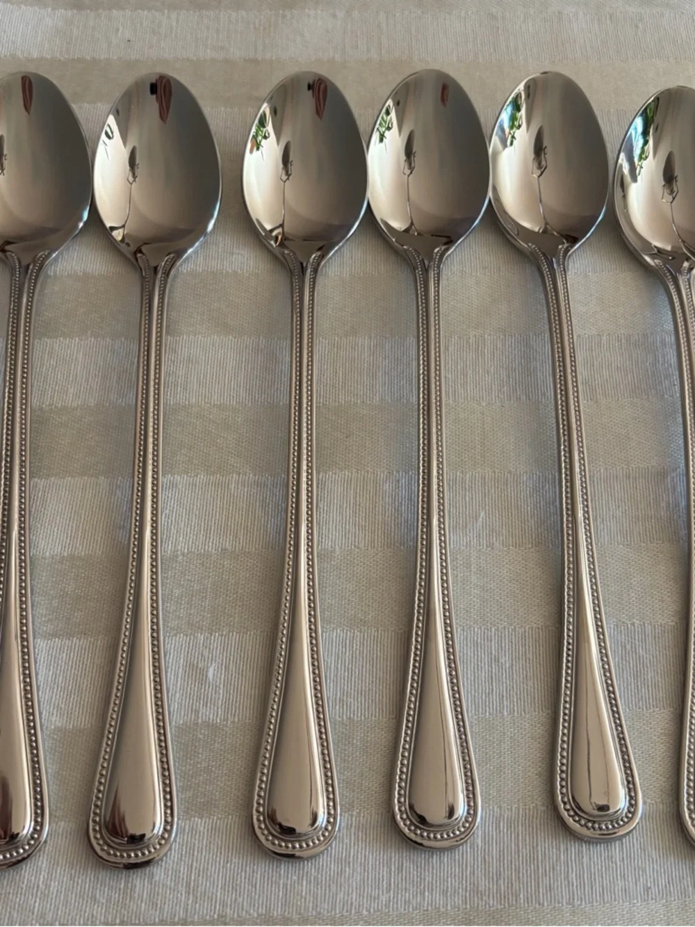 Wallace CONTINENTAL BEAD Place Oval Soup Spoons Stainless (Set of 6) 7 3/4
